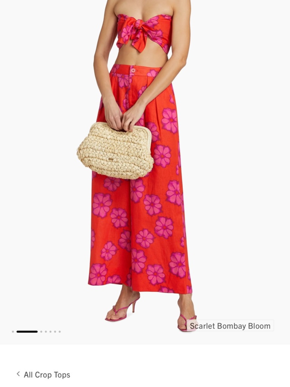 RHODE Red Floral Tie-Front Bandeau Top with Pink Accents - Picture 2 of 4